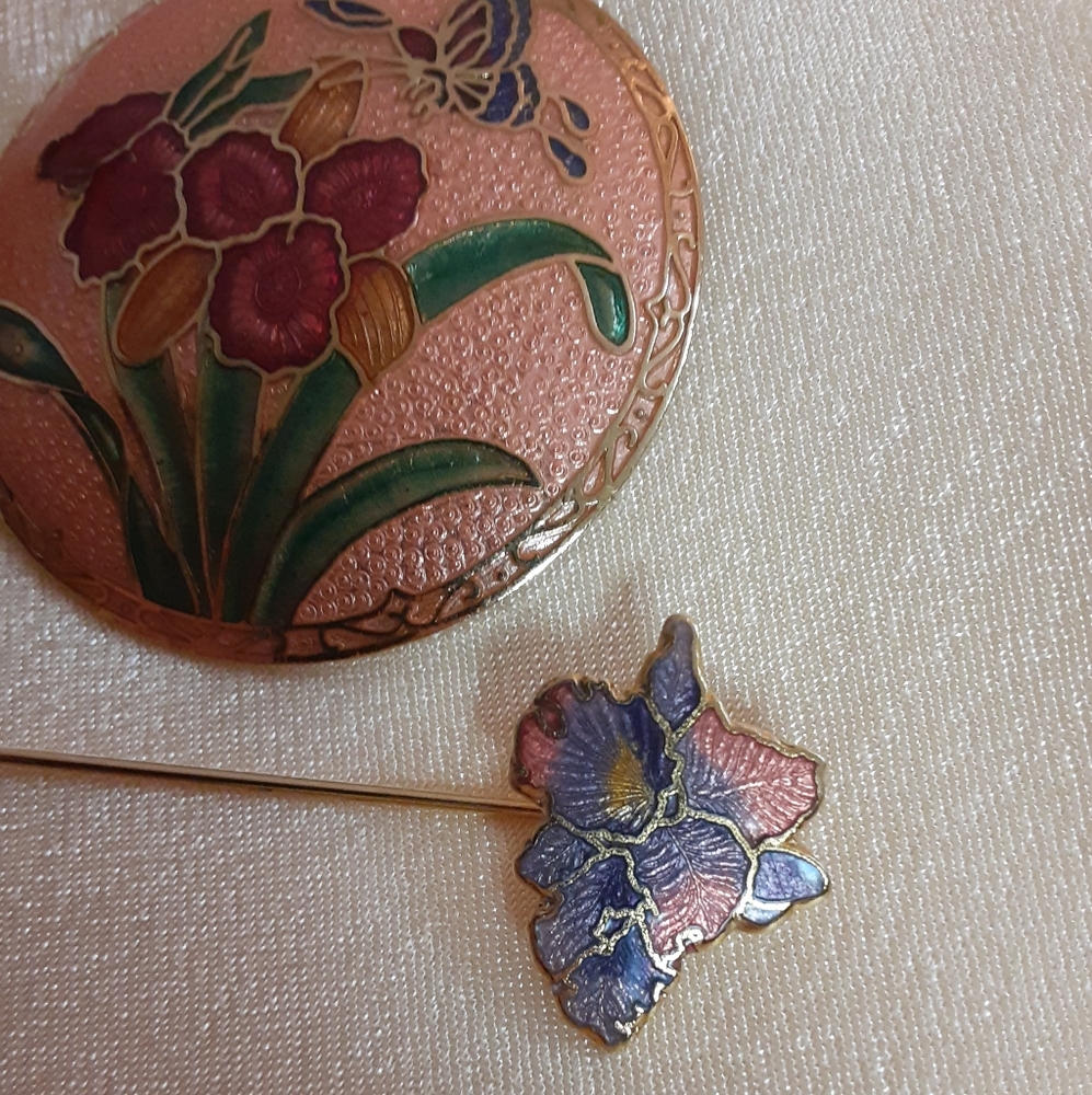 Vintage Cloisonne brooch and hat pin set - Picture 5 of 8